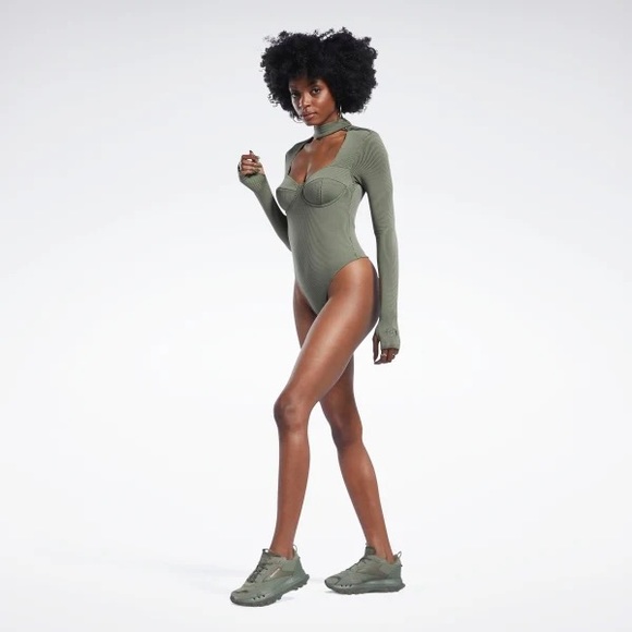 NWT Reebok X Cardi B Women's Bodysuit Olive Green - Picture 4 of 9